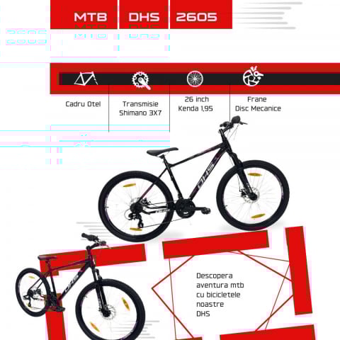 Bicicleta Mtb Dhs 2605 - 26 inch, M, Negru/Violet [2]