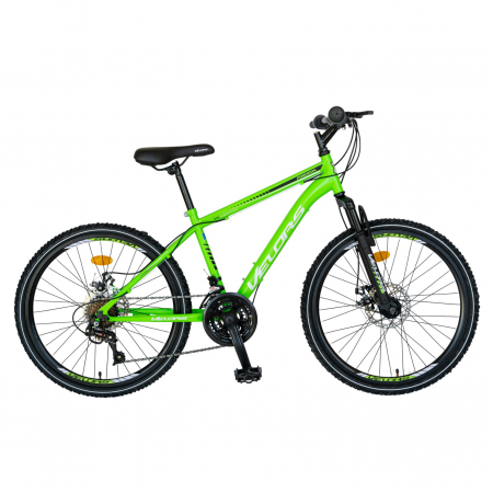 Bicicleta MTB-HT, Saiguan Revoshift 18 Viteze, Roti 24 Inch, Frane Disc, Velors Poseidon CSV24/09A, Verde cu Design Alb/Negru [0]