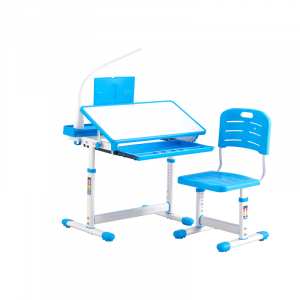 Birou de scris pentru copii, set de două piese, masă si scaun, reglabil pe înălțime, cu iluminare, albastru [3]