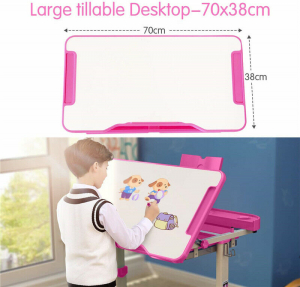 Birou de scris pentru copii, set de două piese, masă si scaun, reglabil pe înălțime, cu iluminare, roz [4]