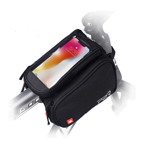 Echipament ciclism - Borseta Cadru Bicicleta P2R TWINNER, cu husa telefon, Negru