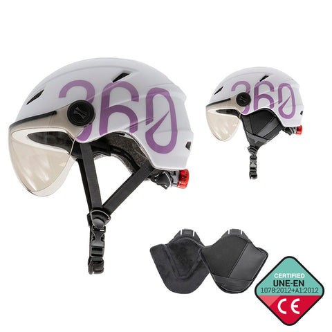 Casca GLOOB Urban ALB-VIOLET cu protectii pentru urechi, viziera si lumina spate [5]