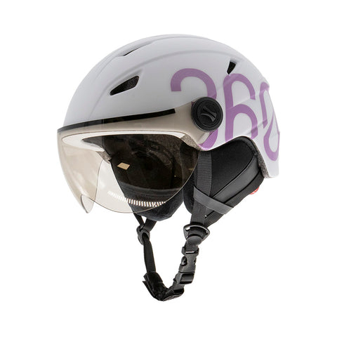 Echipament ciclism - Casca GLOOB Urban ALB-VIOLET cu protectii pentru urechi, viziera si lumina spate