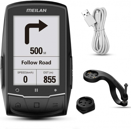 Ciclism - Ciclocomputer GPS pentru bicicleta Meilan M1, Rezistenta la apa IPX5, Ecran LCD 2.6 inch (Negru)