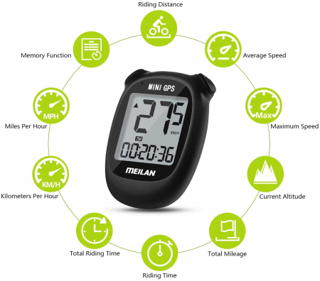 Ciclocomputer GPS pentru bicicleta Meilan M3 mini, Baterie reincarcabila 400 mAh, Rezistenta la apa IPX5, Ecran LCD (Negru) [2]