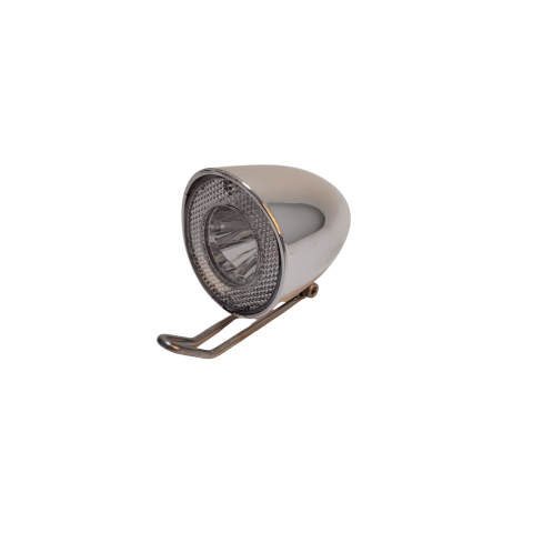 Accesorii biciclete - Far fata LED Retro Sport 20 Lux, cromat, 6V e-bike, cu suport inox, fara cablu, fara intrerupator