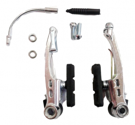 Frane pe janta - Frane V-Brake Power 141A-1, Set Fata+Spate, complete, argintii