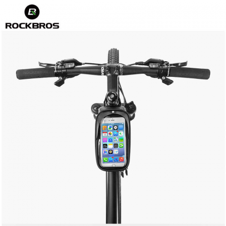 Geanta cadru bicicleta RockBros, suport telefon, impermeabila, negru [4]