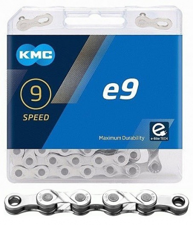 Ciclism - Lant KMC E9 Silver 9 viteze, 122 zale, Ebike, Argintiu