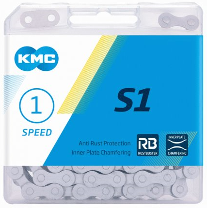 Piese biciclete - Lant KMC S1 Wide Single Speed 112 Zale Argintiu mat