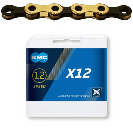 Piese biciclete - Lant KMC  X12 Ti-N Gold/Negru 126 Zale