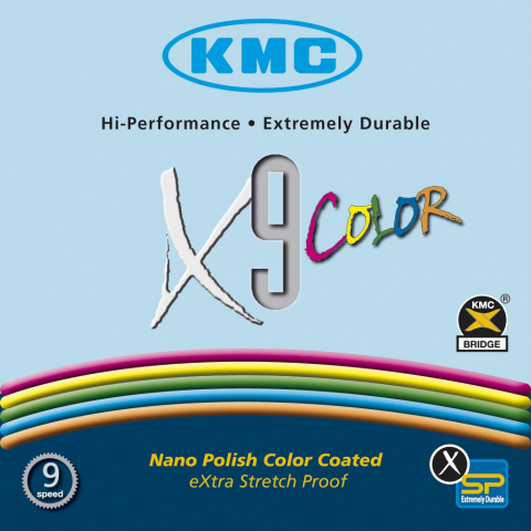 Piese biciclete - Lant Kmc X9 Color 9V 1/2 X11/128 116 Zale, Rosu Argintiu