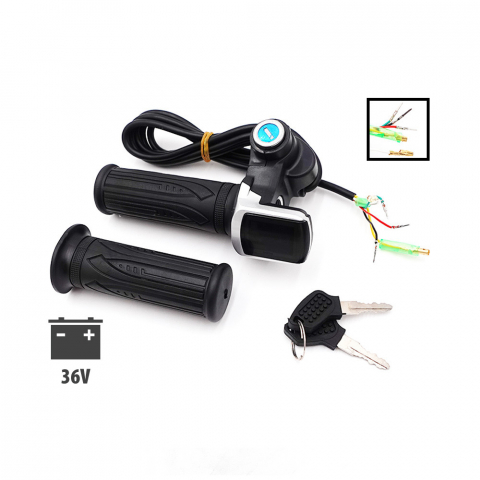 Piese trotinete electrice - Maneta acceleratie cu display LED si cheie pentru bicicleta si trotineta electrica 36V