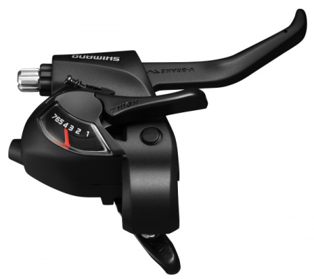 Ciclism - MANETA SCHIMBATOR/FRANA SHIMANO ST-EF41-7R, DREAPTA 7 VIT., CABLU DE SCHIMBATOR 2050MM, 2 DEGETE, PT. V-BRAKE