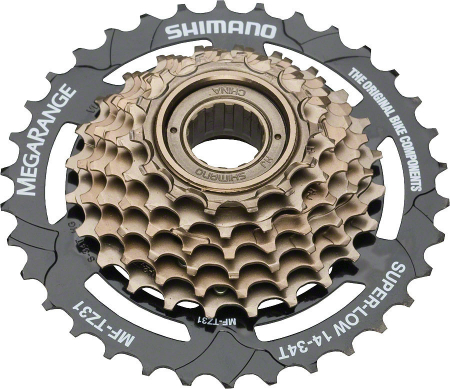 Piese biciclete - Pinioane Filetate Shimano Tourney Tz-50 Megarange, 14-34T, 7Vit, Maro-Nrg(Tz31)