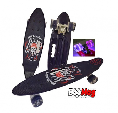 Placa Skateboard copii cu Luminite, Penny Board portabil, Roti din silicon cu lumini LED, ABEC-7 si MANER TRANSPORT, 58 cm - Pirates [0]