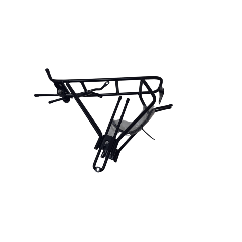 Ciclism - Portbagaj bicicleta spate HGYJ L4, 28 inch, aluminiu, negru, cu suport lumina spate 80 mm, clema si suport curea, prindere pe cadru 210 mm