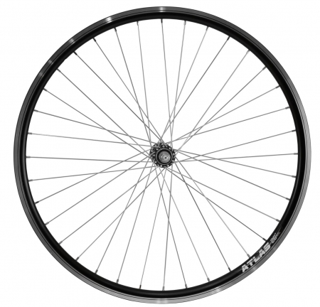 Piese biciclete - Roata Bicicleta Fata Atlas 26", 559X18, Alu Profil Dublu Culoare Negru, Cnc, Spite Otel Nichelate, Butuc Simplu Argintiu, 3/8, 36H