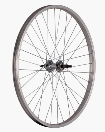 Piese biciclete - Roata Bicicleta Spate Lyra 26", 559X21, Alu Simpla, Argintie Natur, V-Brake Cnc, Butuc Viteza Otel Nichelat, 36H, 3/8 Old13539