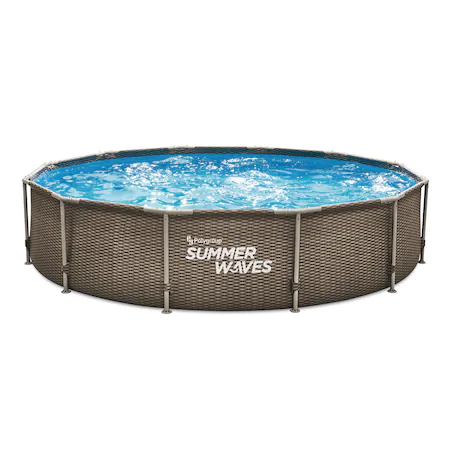 Piscine - Set piscina rotunda cu cadru metalic 3,05 m x 76 cm ratan maro cu pompa filtrare Summer Waves