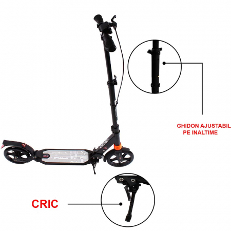 TROTINETA CU SUSPENSII SI FRANA DE MANA DIN ALIAJ DE ALUMINIU, ROTI SILICON (PU), RULMENT ABEC-7, 100 KG, URBAN SCOOTER [6]
