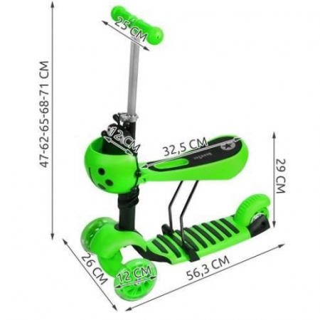 Trotineta evolutiva Scooter 3 in 1 cu lumini LED pentru copii - Verde [2]