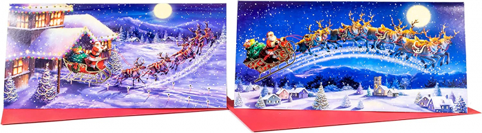 20 felicitări Crăciun Deluxe Tom Smith 2022 - Scenă tradițională din sania lui Moș Crăciun - plicuri și autocolante cu sigiliu - Cutie de carduri cu 20 de felicitări [5]