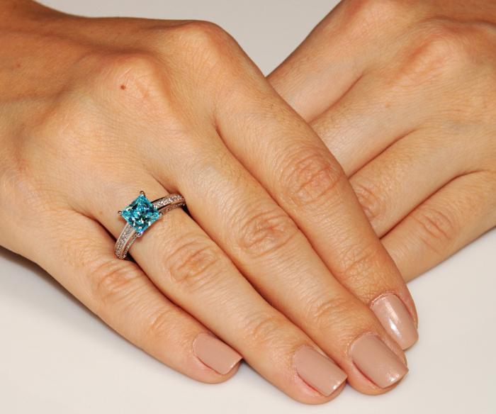 Inel Borealy Argint 925 Simulated Diamond 1.5 Carat Princess Cut Fancy Blue Mărimea 5 [2]