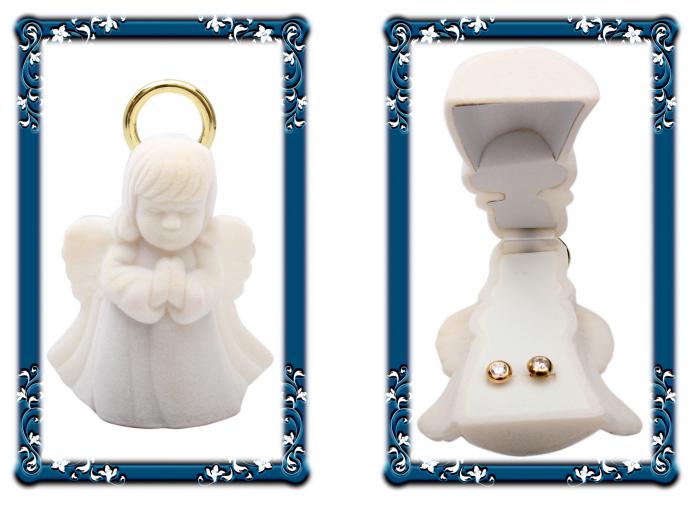 Cercei pentru Copii Borealy Aur Galben 9 K Doughnut White Crystal [3]