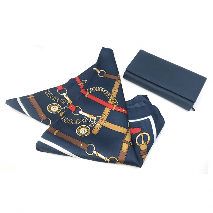 Portofel Navy Blue piele naturala & Esarfa Borealy [2]