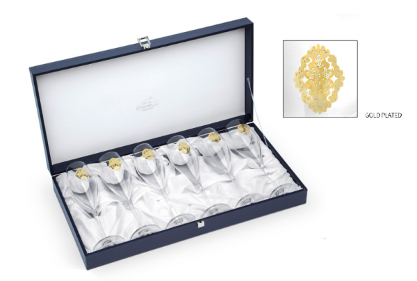 Arabesque Spumante Set 6 Glasses Champagne Gold Plated by Chinelli - made in Italy [1]
