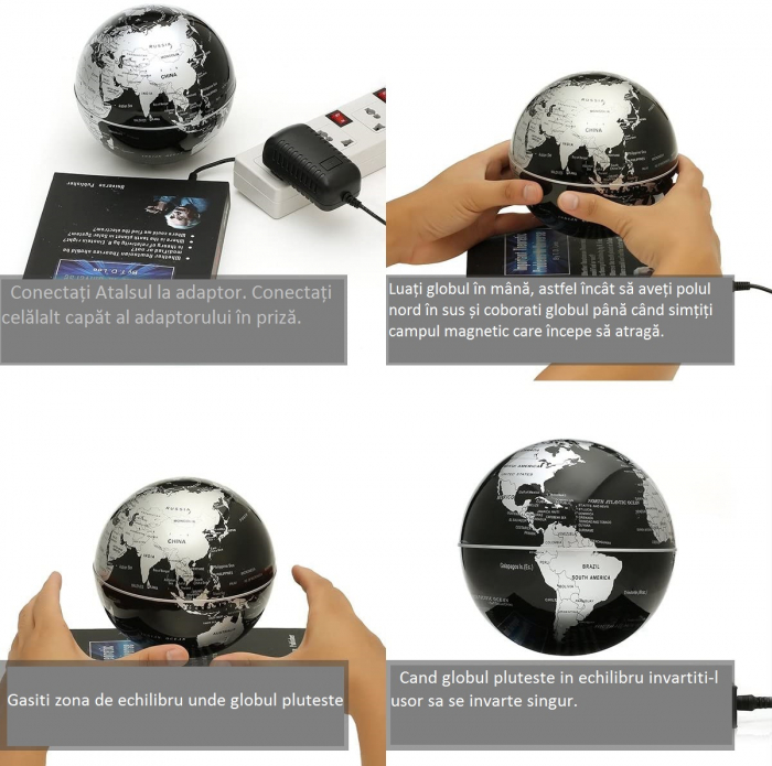 Atlas of Levitation 8 cm diametru Glob Pamantesc Silver [6]