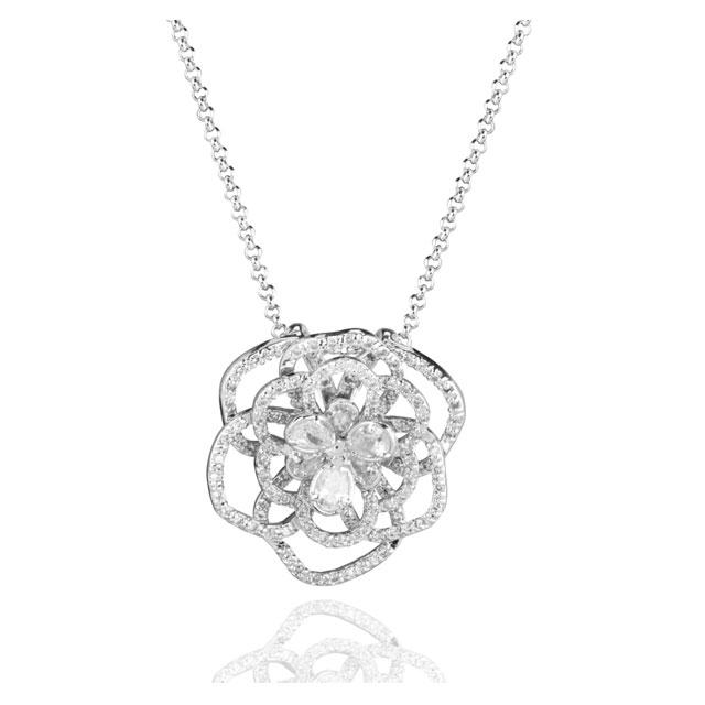 Set Borealy Simulated Sapphire Colier, Cercei, Brosa si Inel Camellia Luxury [7]