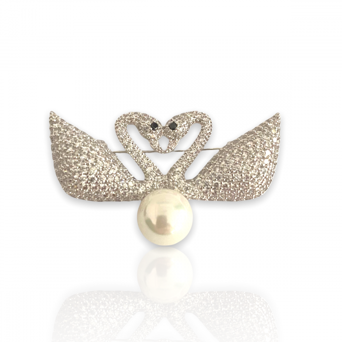 Broşă Two White Swans & Cadou Esarfa Matase [2]