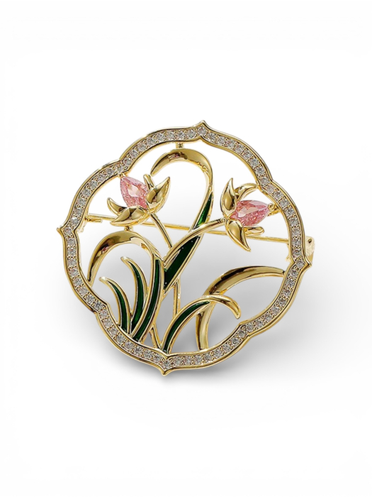 Broșă Flowers cu Cristale & Eșarfă din Mătase – Cadou Elegant de 8 Martie [3]