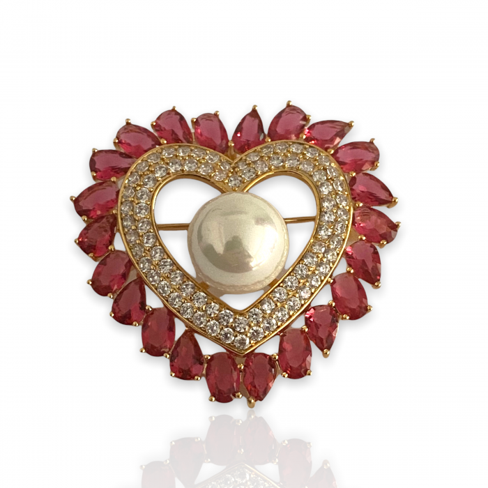 Brosa Red Heart Glamour & Cadou Esarfa Matase [2]