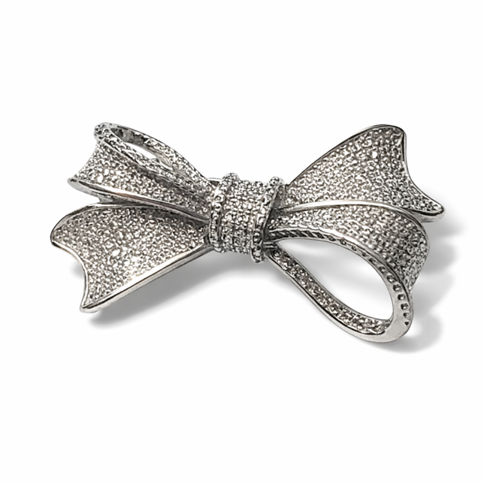 Set Cadou Elegant – Broșă Fundă Argintie & Eșarfă Mătase, cu Cutie Lemn Premium [2]