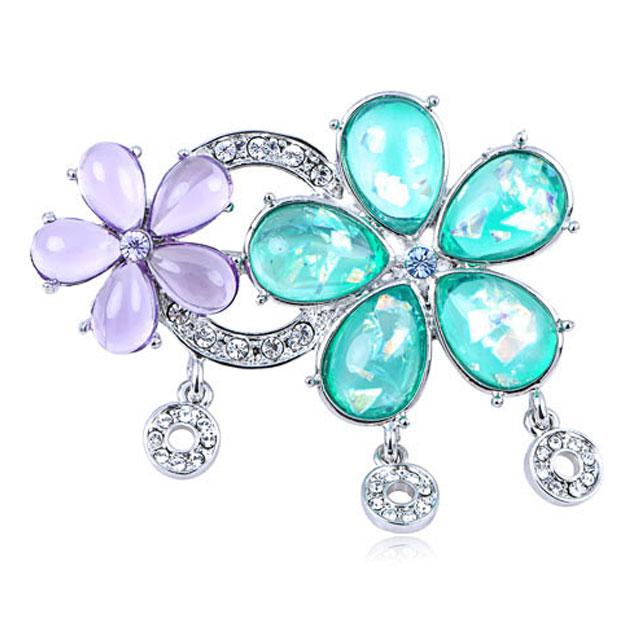 Broşă Flowers Turquoise & Purple Crystal Borealy [1]