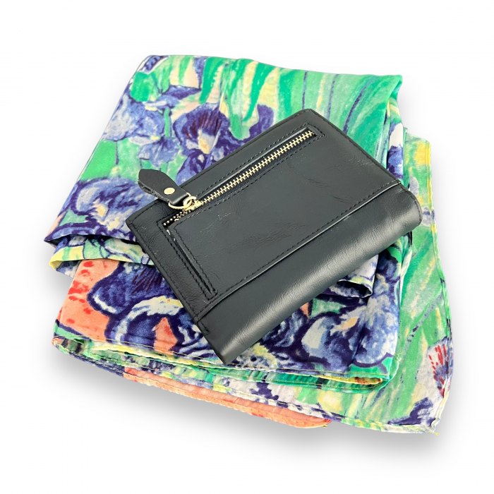 Cadou Portofel Blue Piele Naturala si Esarfa Matase [3]