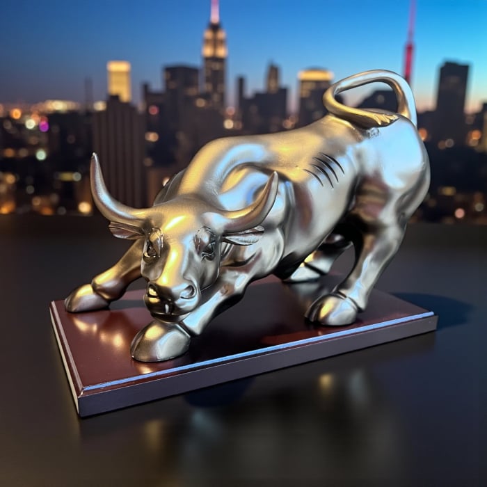 Cadou Wall Street Bull - Statuetă Taur pe Suport de Lemn [1]