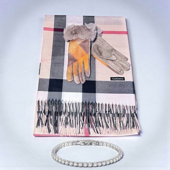 Cadou Craciun British Esarfa Casmir si Manusi & Bratara Tennis Gold [5]