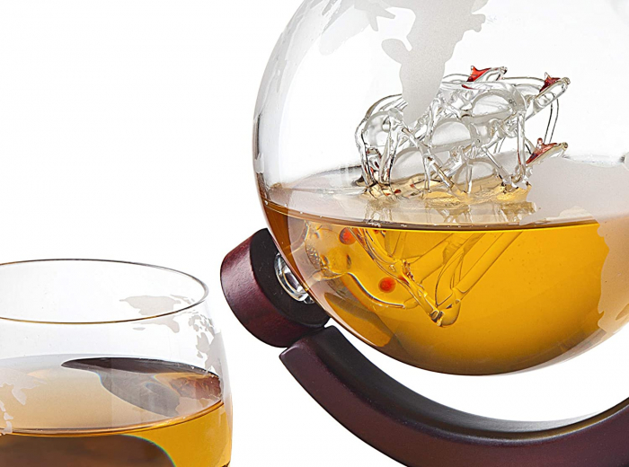 Cadou Luxury Decantor cu Patru Pahare Glob World & Suport Lemn Kitchen [8]