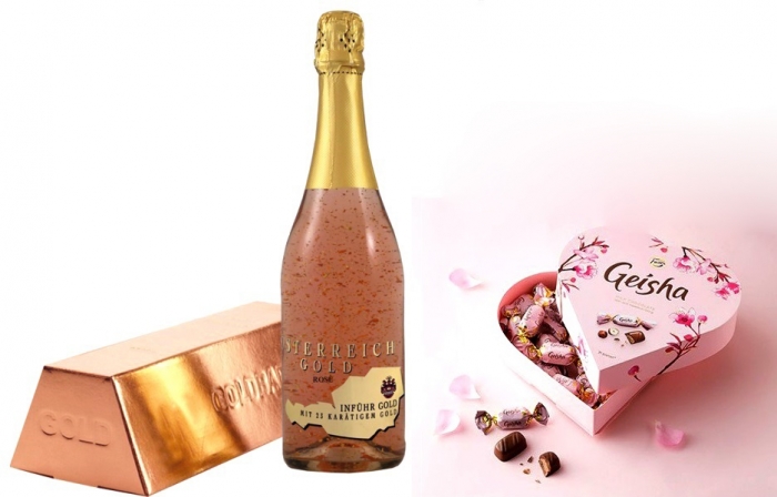 Cadou Rose Gold Luxury Şampanie - cu foiţă de aur 23 karate & Bomboane Geisha [2]