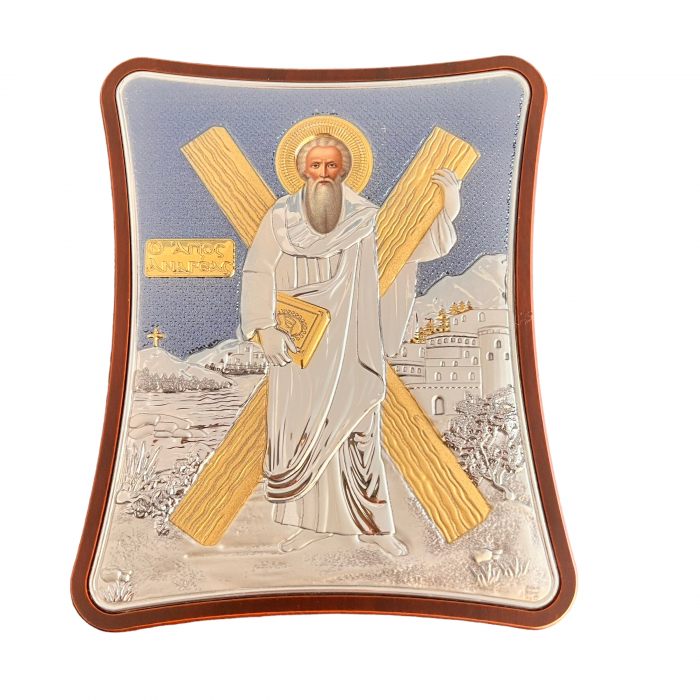 Icoană Sfantul Andrei Blue placata cu Argint - Made in Grecia Meteora [3]