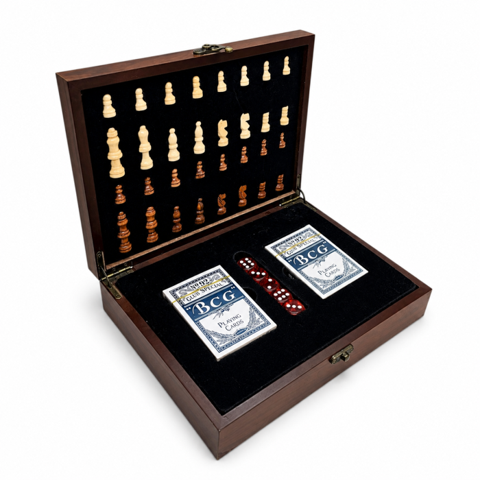 Cutie de Șah din Lemn cu Cărți de Joc și Zaruri – Set Elegant de Jocuri pentru Bărbați [3]