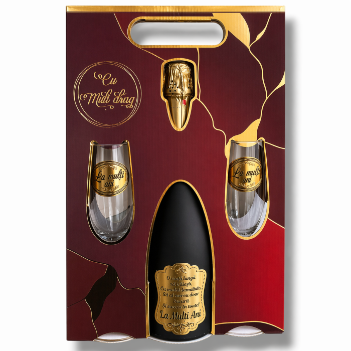 Șampanie + 2 Pahare Personalizate „La Mulți Ani” [2]