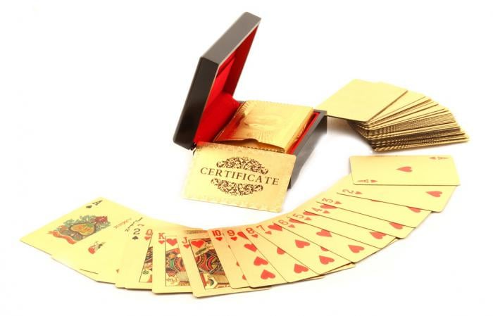 Cadou Gold Magic Playing Cards in cutie de lux din lemn - Carti de Joc Aurite [1]