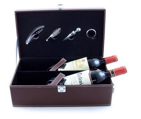 Cutie Dublă Vin din piele ecologica cu 4 accesorii [2]