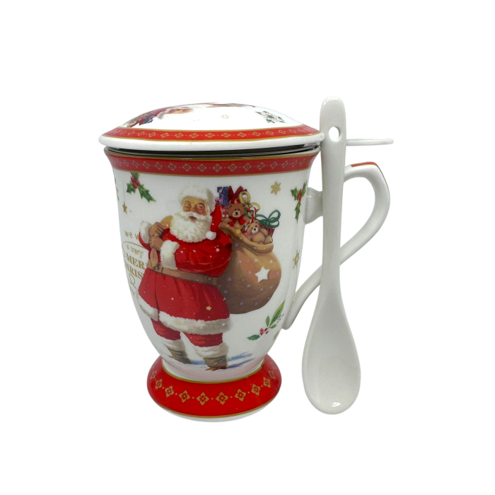 Cana cu imagini de Craciun, din ceramica cu infuzor pentru ceai, lingurita si capac [2]