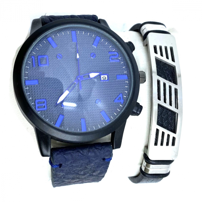 Ceas Blue Gentleman & Bratara Piele [2]